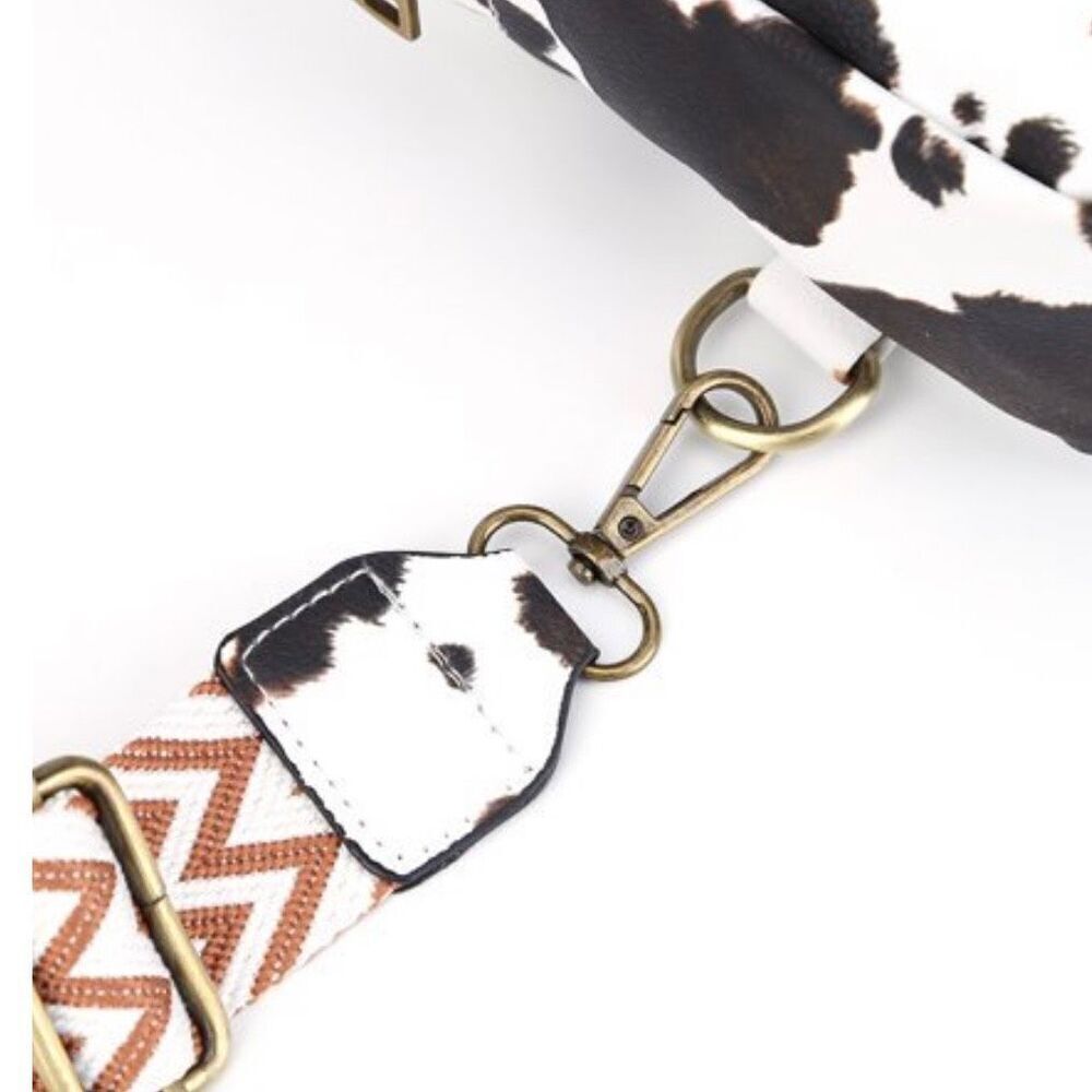 Brand New Ladies Boho Cow Print Leather Sling Bag Purse With Adjustable Strap - Picture 6 of 7